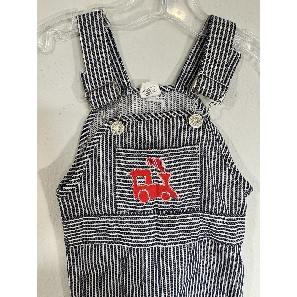 VTG Sears Train Overalls Unisex Baby 12-18M 21-26lbs Stitched Striped Conductor